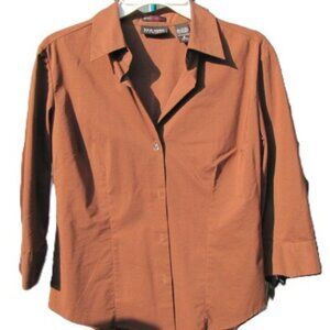 New York & Company City Stretch brown pleated blouse top Women's' Size S